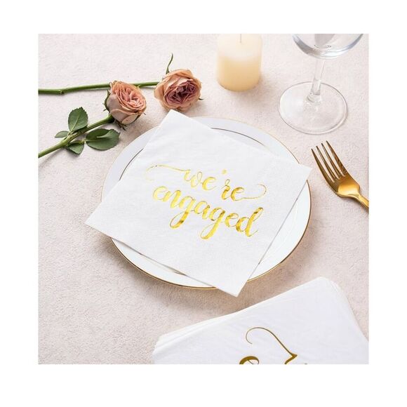 NEW 100 We're Engaged Napkins 3 Ply Paper Tableware Party Wedding - Picture 4 of 6